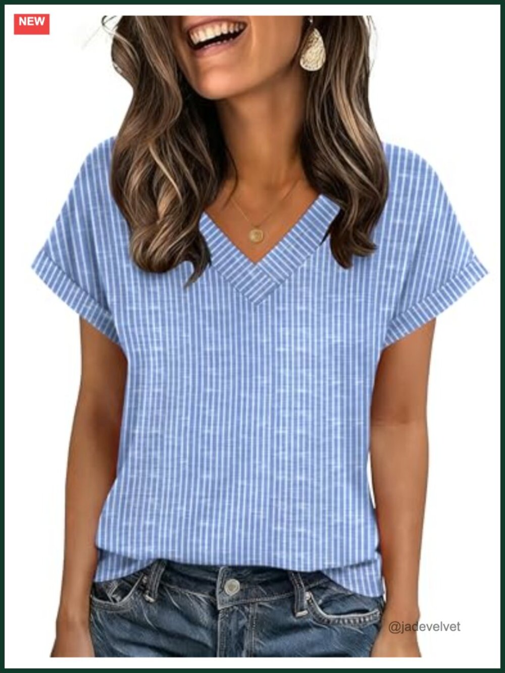 Womens V-Neck Short Sleeve Blouse Rolled Sleeve Summer T-Shirt Polyester Spandex
